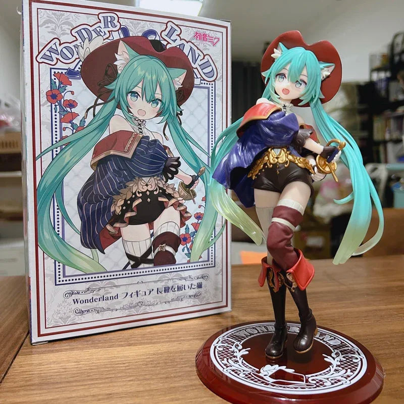 Taito Hatsune Miku Figure Wonderland Puss In Boots Anime Action Figurines Collection Model Statue Doll Toys Kid Gift