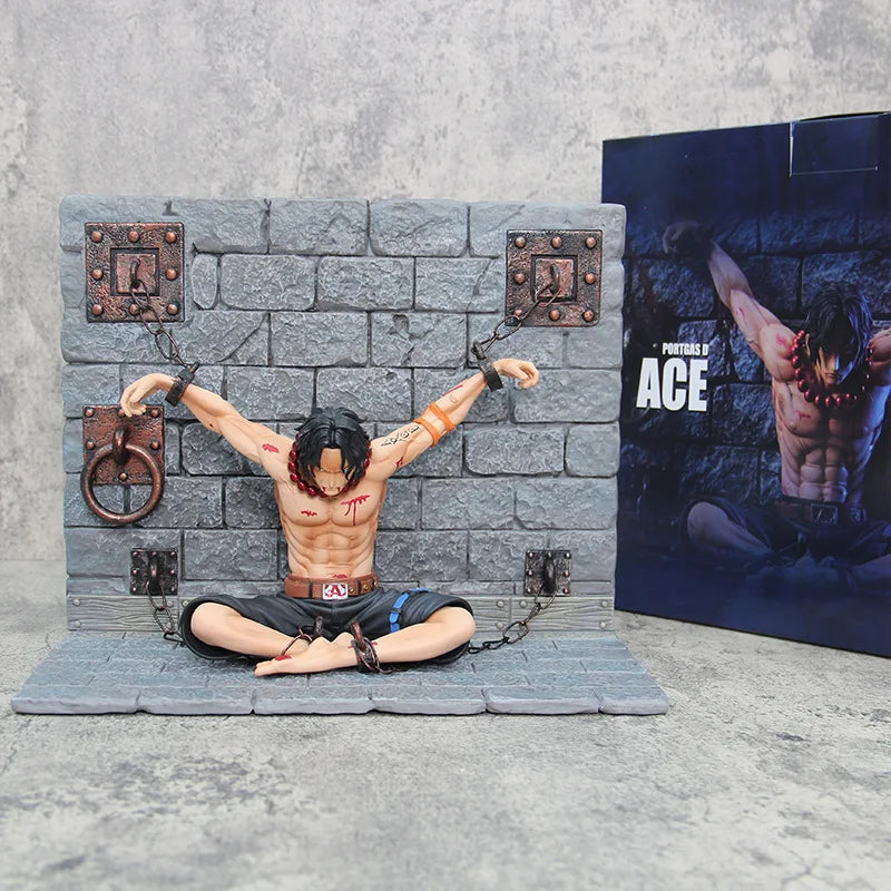 22cm One Piece Portgas D Ace Figure Team Prison Name Whitebeard Pirates Captain Of The Second Anime Christmas Gifts Scene Model