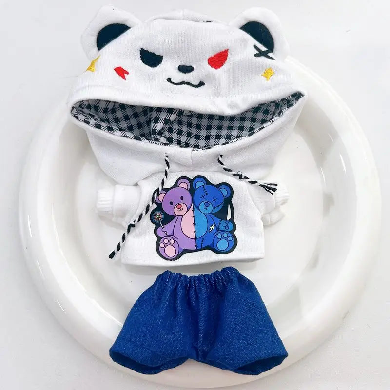17cm Labubu I II Idol Dolls Cute Mini Plush Doll'S Clothes Korea Kpop Exo Idol Dolls DIY Accessories Gifts Bear Hoodie Set