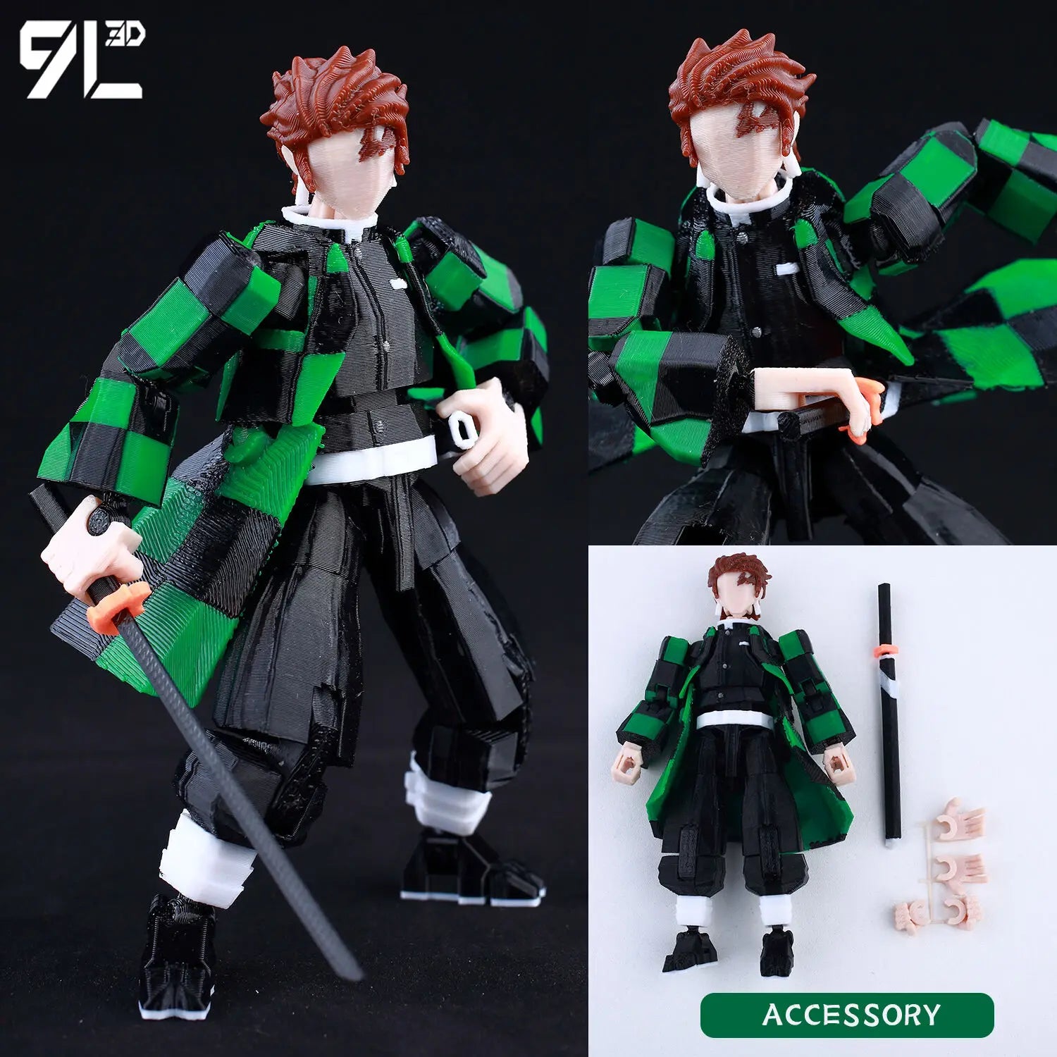 9L 3D Printed Demon Slayer Tanjiro Kamado Lucky Dummy 13 Movable Shapeshift Action Figures Mannequin Toys for Anime Fans