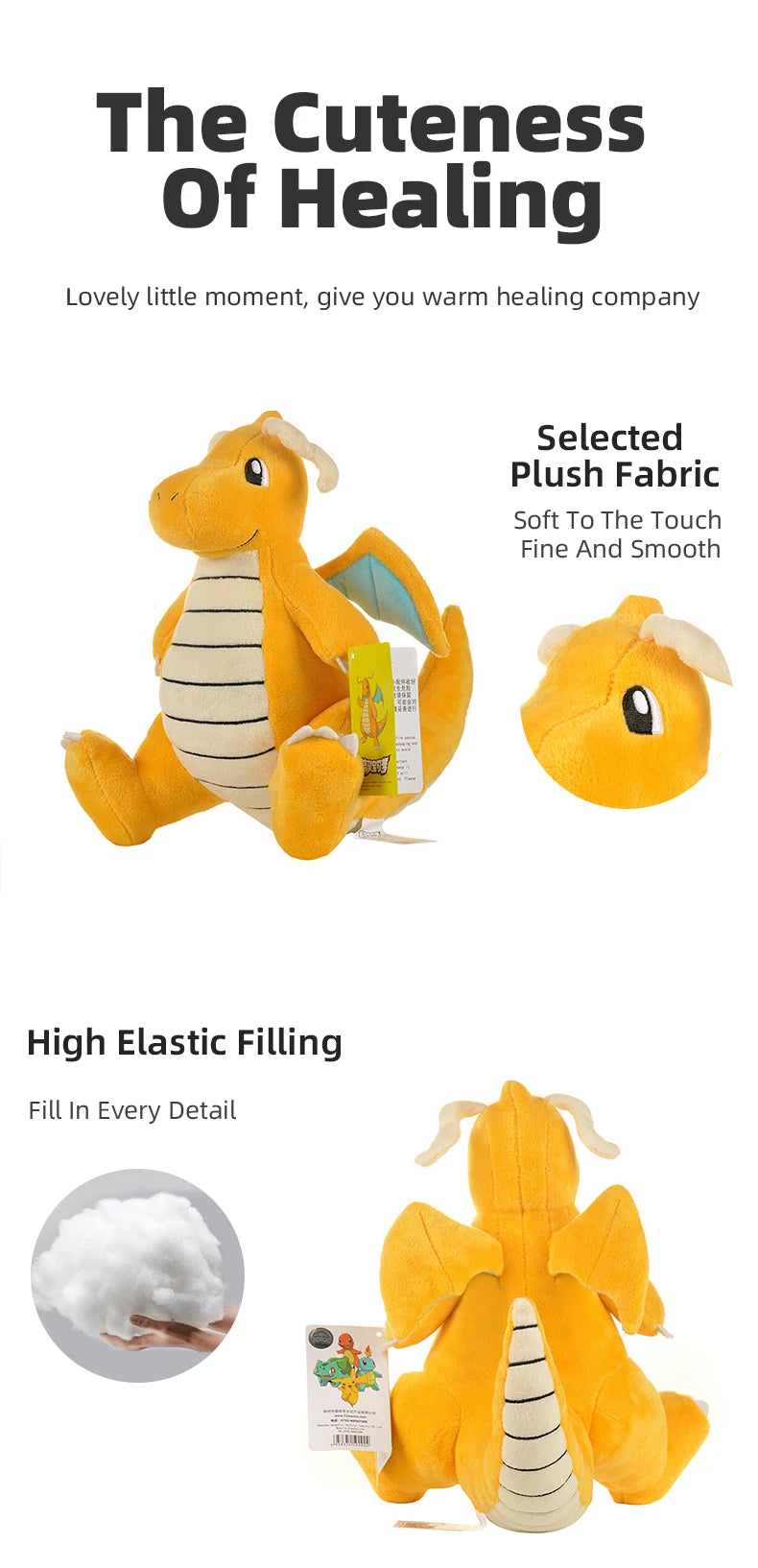 Pokemon Kawaii Dragonite Stuffed Toys Cartoon&Cute Fast Dragon Plush Dolls Throw Pillow Birthday Gift For Kids Friends Boys