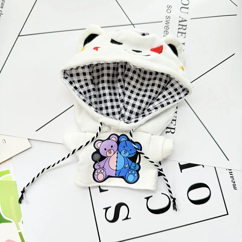 17cm Labubu I II Idol Dolls Cute Mini Plush Doll'S Clothes Korea Kpop Exo Idol Dolls DIY Accessories Gifts Bear Hoodie Set