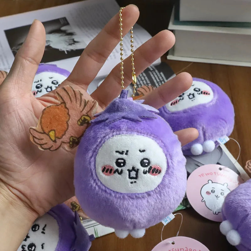 10cm Cute Eggplant Chiikawa Animation Cute Plush Pendant Doll Cartoon Self-Deprecating Bear Doll Bag Pendant Keychain Toy
