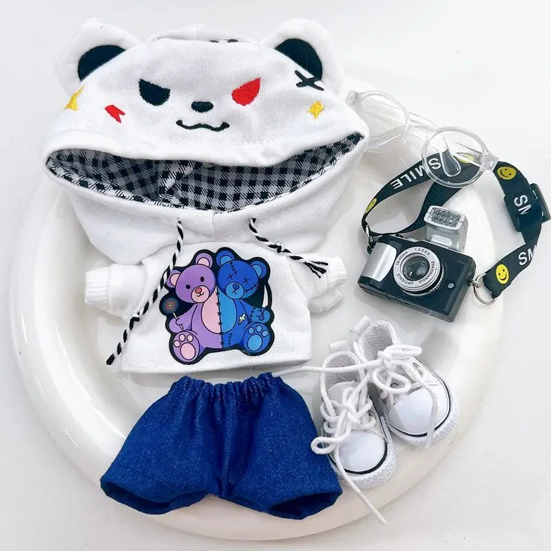 17cm Labubu I II Idol Dolls Cute Mini Plush Doll'S Clothes Korea Kpop Exo Idol Dolls DIY Accessories Gifts Bear Hoodie Set
