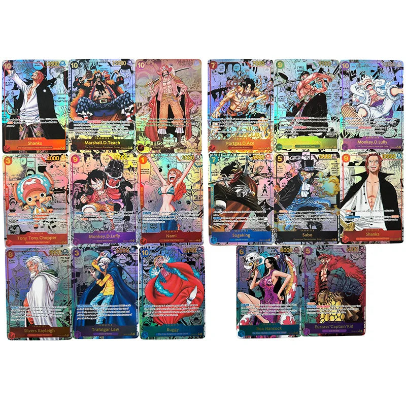 Anime One Piece Japanese English Version OPCG Comics Replica Shanks Rayleigh Nika Luffy Buggy Teach Game Anime Collection Cards