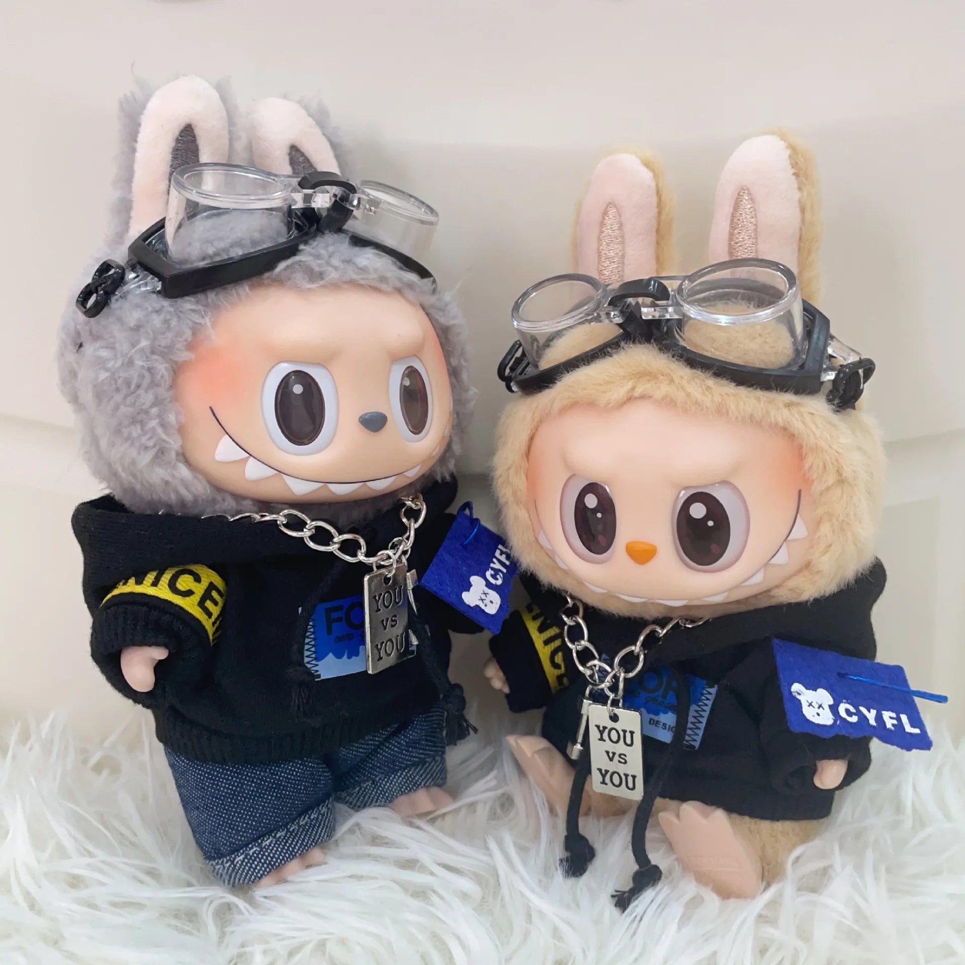 17cm Labubu I II Idol Dolls Cute Mini Plush Doll'S Clothes Korea Kpop Exo Idol Dolls DIY Accessories Gifts Bear Hoodie Set