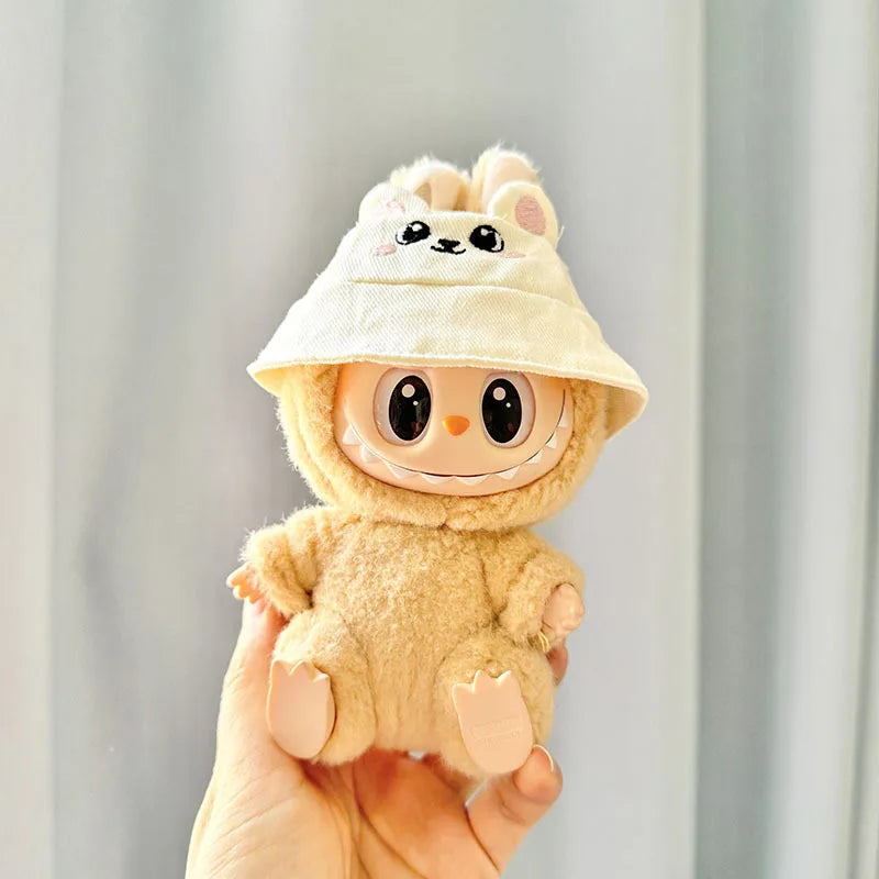 15/17cm Mini Plush Doll'S Clothes Labubu I II Idol Dolls Sitting Party Cute Hat Bib Pants Clothing Accessories Doll not Included