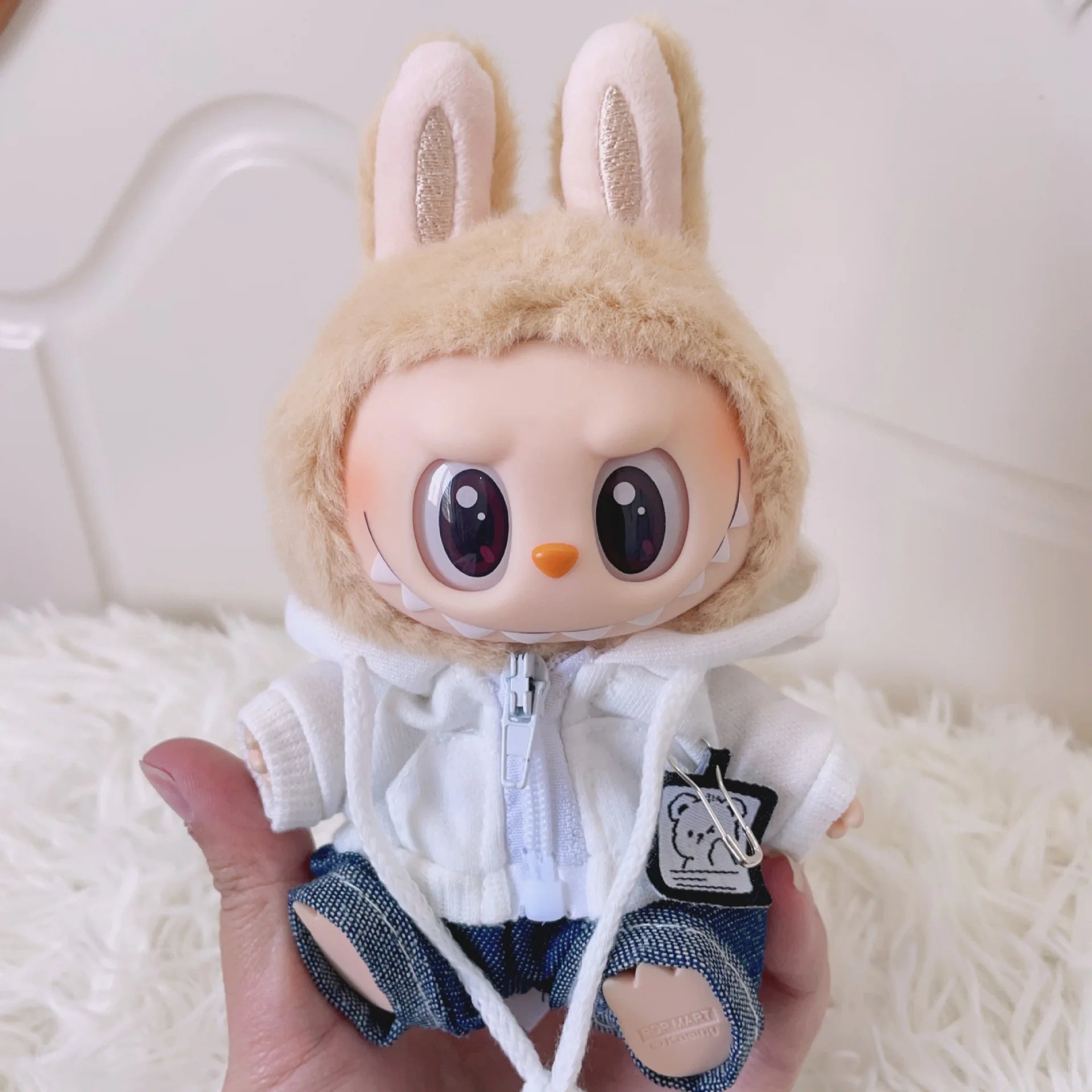 17cm Labubu I II Idol Dolls Cute Mini Plush Doll'S Clothes Korea Kpop Exo Idol Dolls DIY Accessories Gifts Bear Hoodie Set
