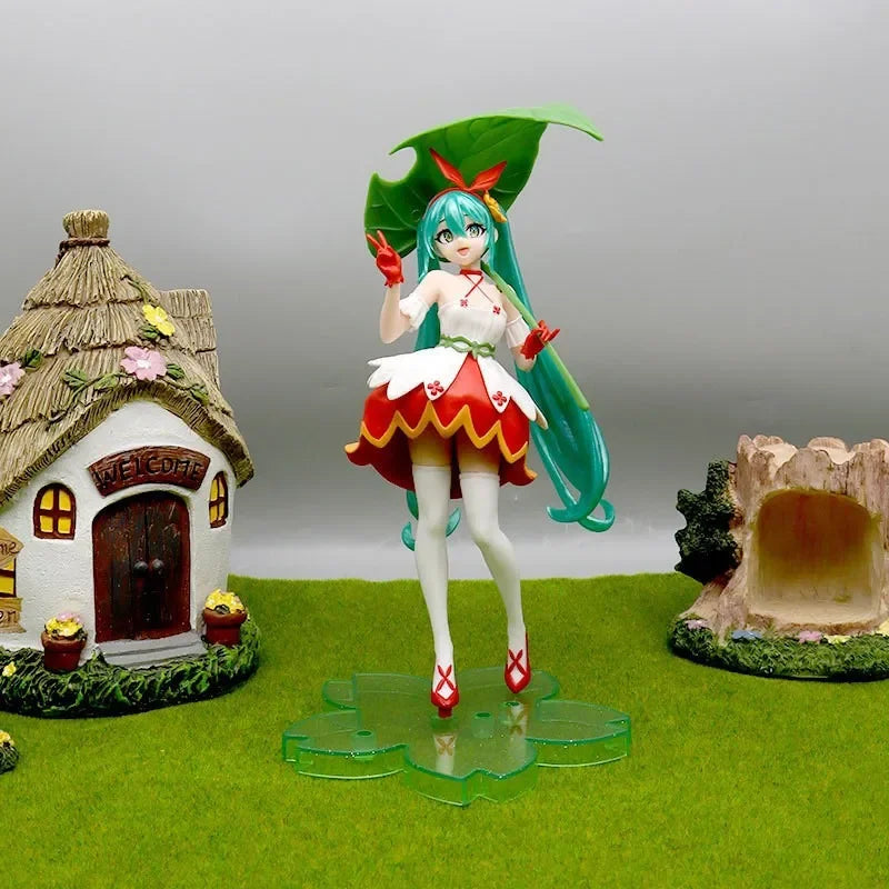 21CM Anime Hatsune Miku Figure Fairy Tale Green Leaves Thumbelina PVC Action Figure Collectible Doll Toy Gift For Fans Cute