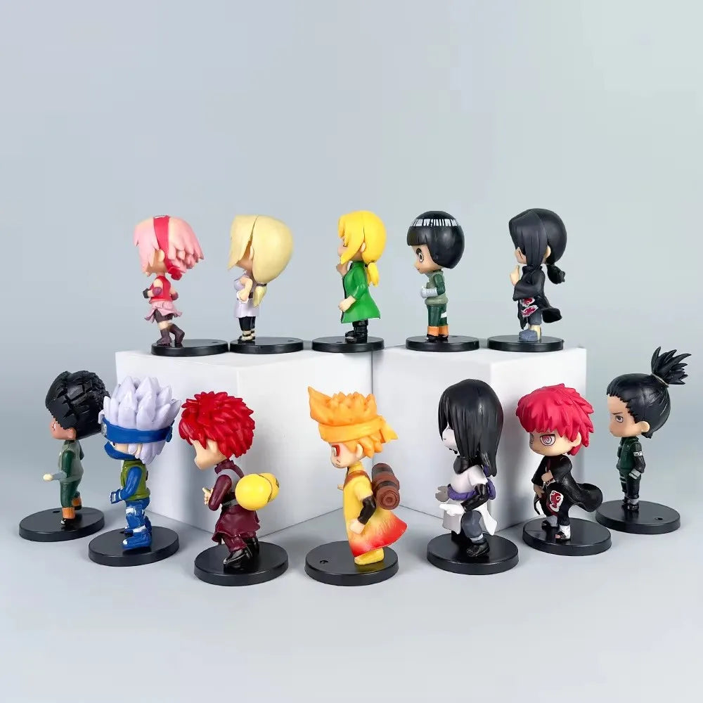 12Pcs Naruto Anime Sasuke Itachi Kakashi Gaara Jiraiya Sakura Q Version Model PVC Figures Kids Toys Dolls Gift