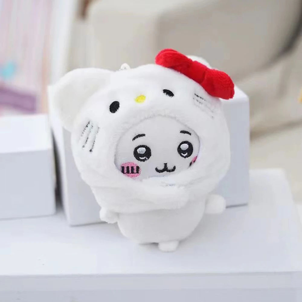 Cute Cross-dressing Chikawas Plush Doll hachiware Sanrio Taiyaki Headgear Self-deprecating Bear Keychain Bag Pendant Girl Gift