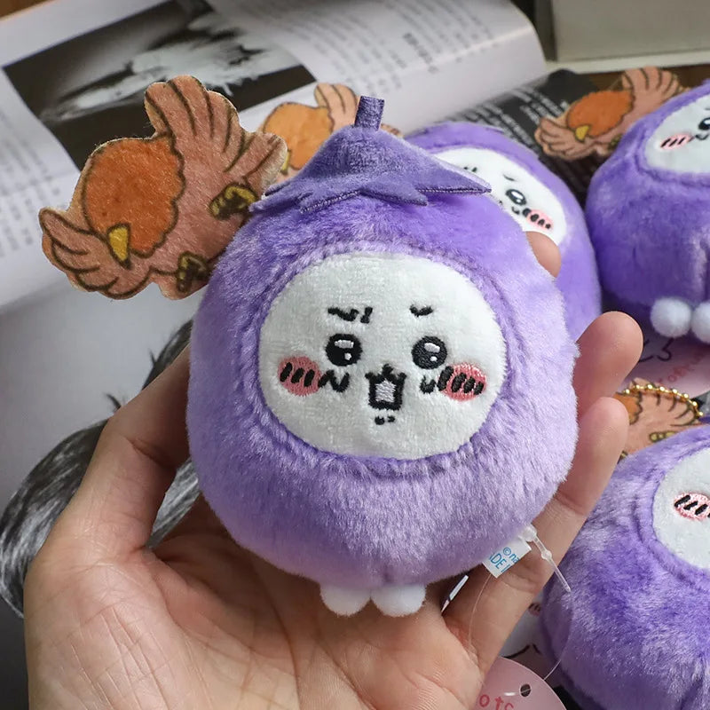 10cm Cute Eggplant Chiikawa Animation Cute Plush Pendant Doll Cartoon Self-Deprecating Bear Doll Bag Pendant Keychain Toy