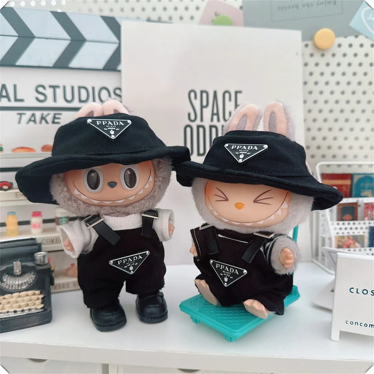 The first and second generations of Labubu only sell 17cm seated party clothes accessories inverted triangle workwear fashion (No Doll)
