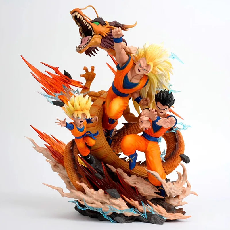 27cm Dragon Ball Anime Figures Goku Gohan Super Saiyan Super 3 Shenron Father And Son Three People Model Statue Toy Birthday Gif