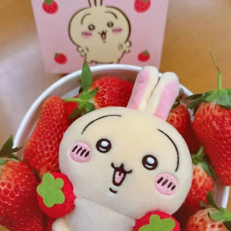 10cm Strawberry Usagis Plush Doll Couple Valentines Day Bag Pendant Cartoon Self-mockery Bear Toy Keychain Hanging Chain Gift