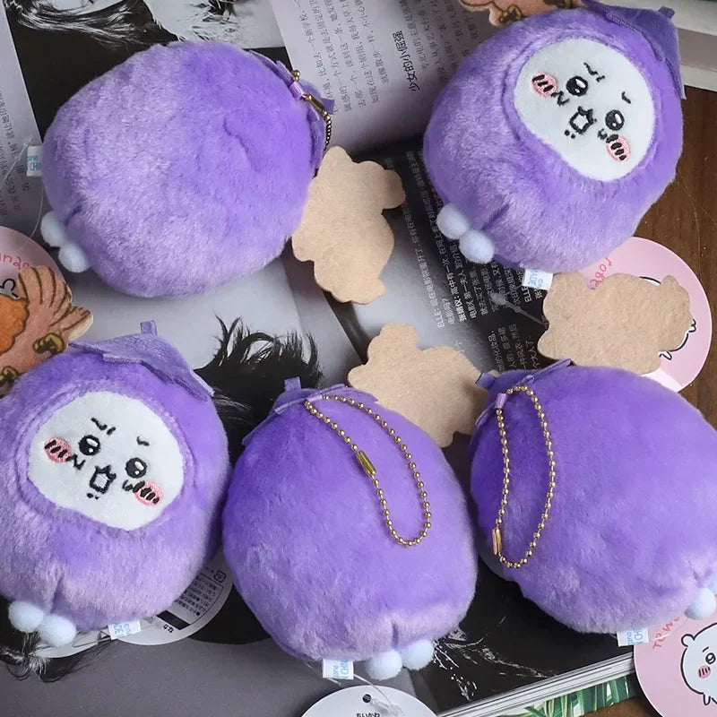 10cm Cute Eggplant Chiikawa Animation Cute Plush Pendant Doll Cartoon Self-Deprecating Bear Doll Bag Pendant Keychain Toy