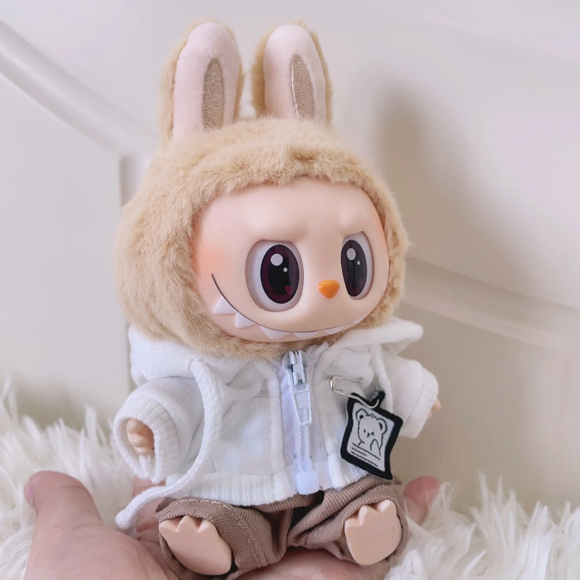 17cm Labubu I II Idol Dolls Cute Mini Plush Doll'S Clothes Korea Kpop Exo Idol Dolls DIY Accessories Gifts Bear Hoodie Set