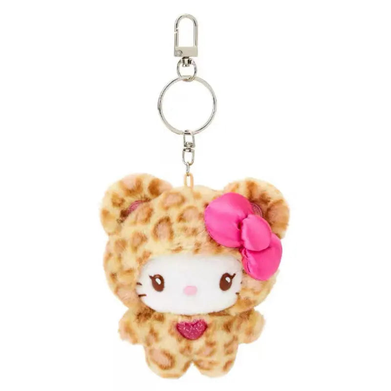 Sanrio Hello Kitty Leopard Print Bear Series Pendant Keychain Cute Cartoon Plush Doll Kitty Cat Pendant Keychain Bag Accessorie