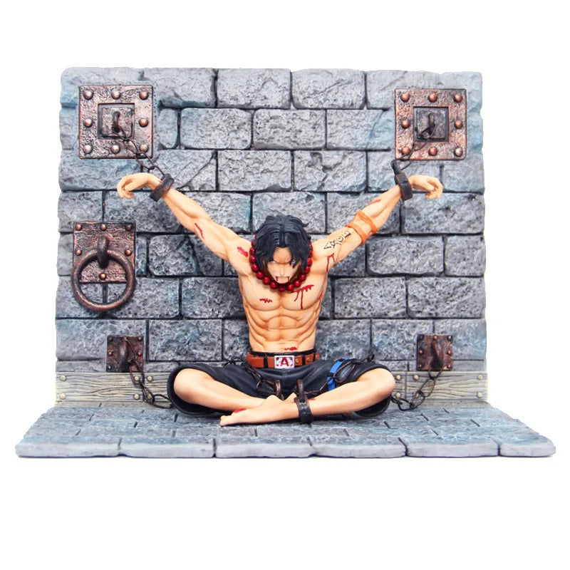 22cm One Piece Portgas D Ace Figure Team Prison Name Whitebeard Pirates Captain Of The Second Anime Christmas Gifts Scene Model