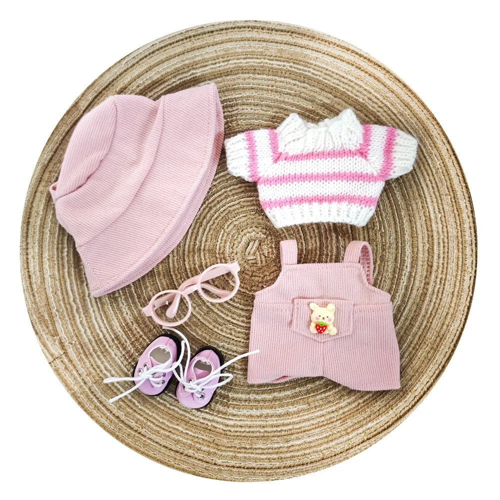 17cm doll clothes Labubu doll clothes casual versatile sweater fisherman hat overalls changing clothes