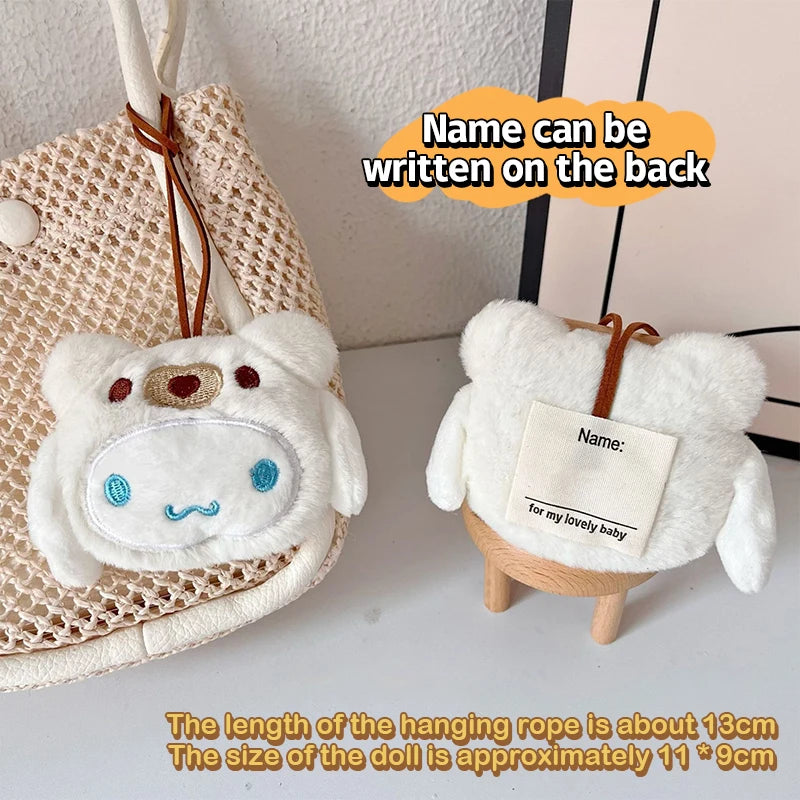 Cartoon Plush Doll Keychain Stuffed Melody Doll Name Sticker Pendant School Bag Charms Children Anti-Lost Name Tag