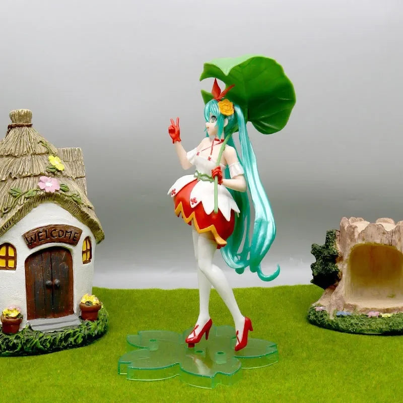 21CM Anime Hatsune Miku Figure Fairy Tale Green Leaves Thumbelina PVC Action Figure Collectible Doll Toy Gift For Fans Cute