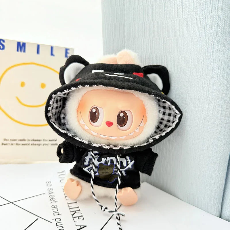 17cm Labubu I II Idol Dolls Cute Mini Plush Doll'S Clothes Korea Kpop Exo Idol Dolls DIY Accessories Gifts Bear Hoodie Set