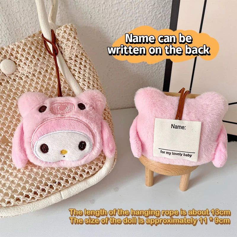 Cartoon Plush Doll Keychain Stuffed Melody Doll Name Sticker Pendant School Bag Charms Children Anti-Lost Name Tag