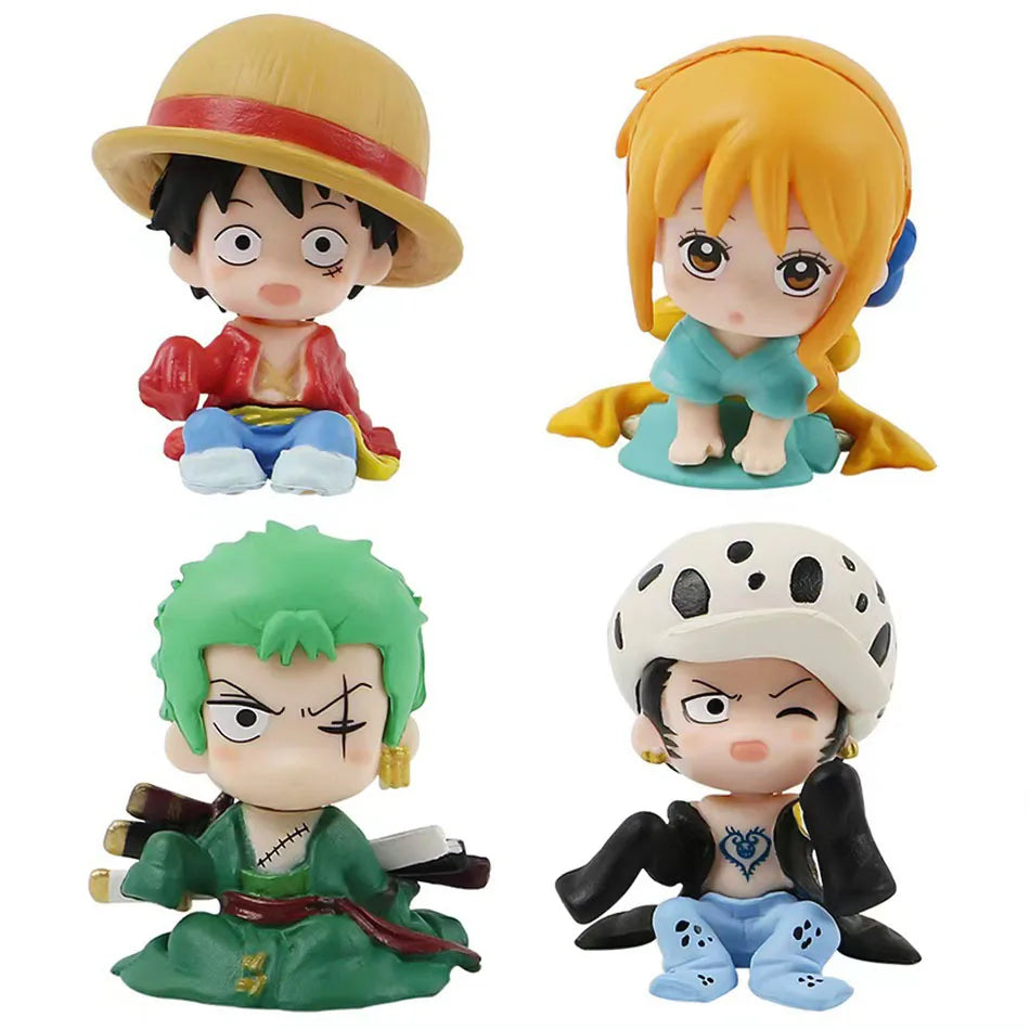 10pcs Set Anime One Piece Figure Toys Luffy Roronoa Zoro 4cm Q Version Action Figura Kawaii Doll Car Decoration PVC Model Gift