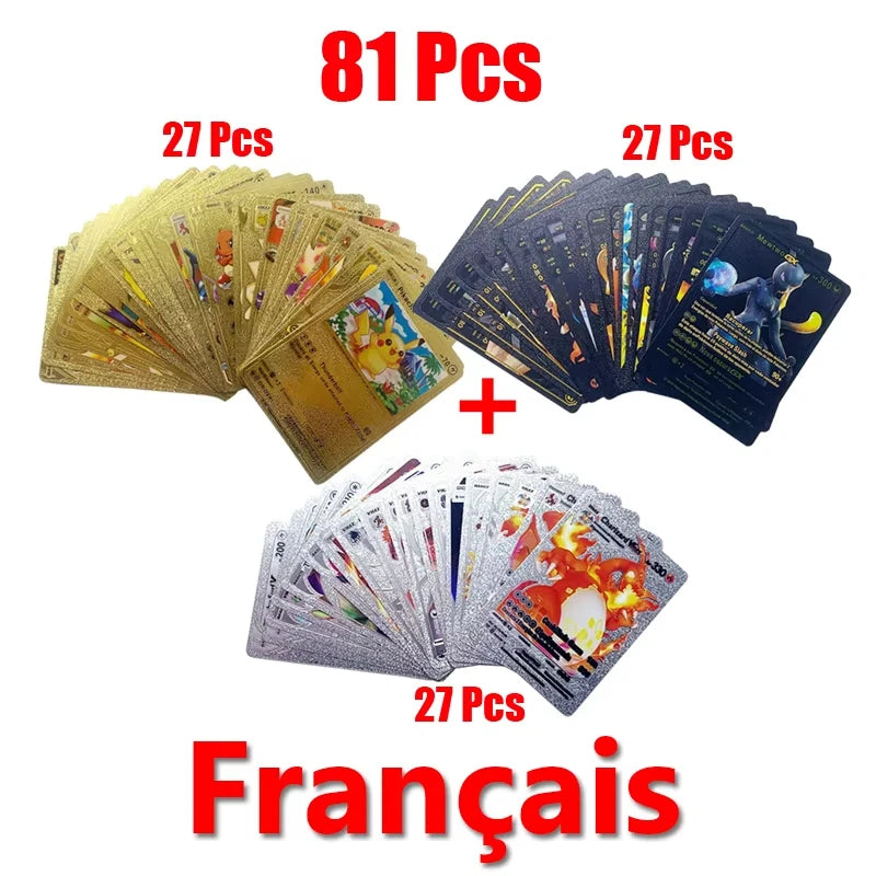 Pokemon Colorful Card 55 Pcs Charizard Mewtwo Pikachu VMAX GX VSTAR Spanish English German Korean French Gold Foil Card