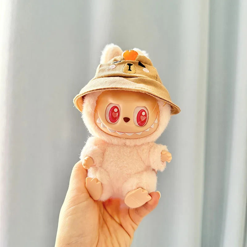 15/17cm Mini Plush Doll'S Clothes Labubu I II Idol Dolls Sitting Party Cute Hat Bib Pants Clothing Accessories Doll not Included