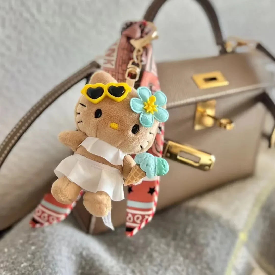 Sanrio Hello Kitty Plush Toy Cute Sunglasses Cartoon Keychain Pendant Plushies Doll Backpack Keychain Decoration Holiday Gifts
