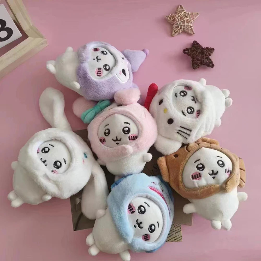 Cute Cross-dressing Chikawas Plush Doll hachiware Sanrio Taiyaki Headgear Self-deprecating Bear Keychain Bag Pendant Girl Gift
