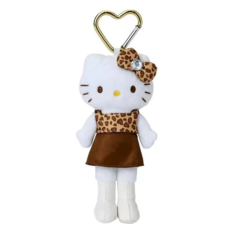 Long Legs Hello Kitty Pendant Keychain Accessories Sanrio Leopard Print Black Leather Love Buckle Christmas Gift