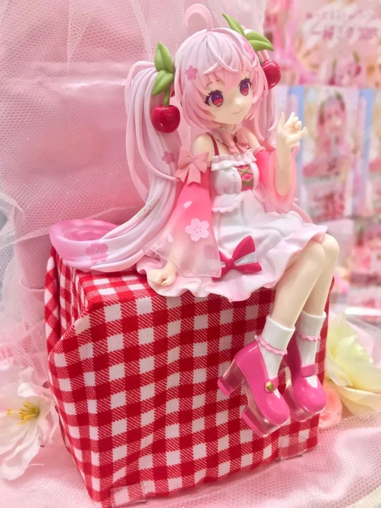 Sakura Miku Anime Toy Cute Hatsune Miku Pretty Girl Sitting Style Figurine Model Collection Toy Gifts