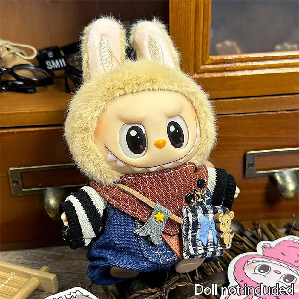 For 17cm Labubu Dolls Accessories DIY Doll Clothes Heartbeat Long Eared Furry Rabbit Costume Cartoon Dress Up Labubu Outfit