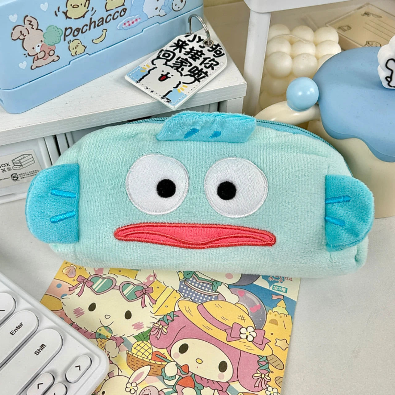Anime Hangyodon Plush Pencil Case Cartoon Student Stationery Pouch Large Capacity Cosmetic Storage Bag for Kids Girl Gift