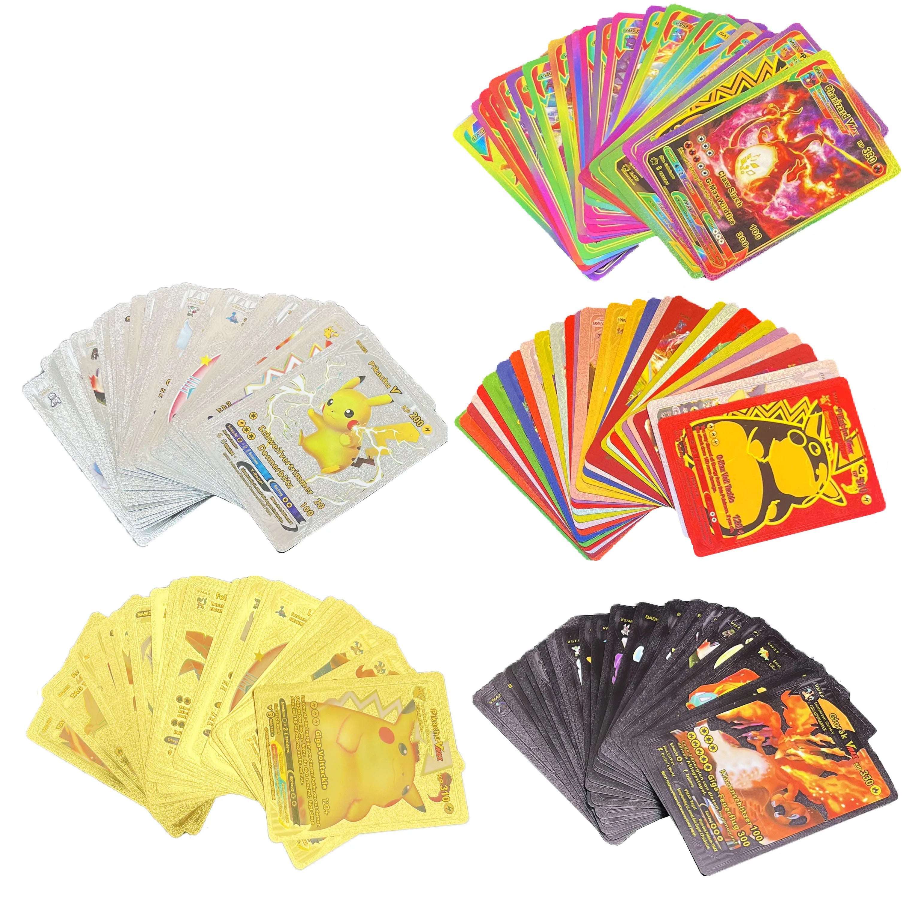 Pokemon Cards French Pikachu Gold Silver Black Silver Vmax GX V English Spanish French German Pokemon Collection Card Toys Gifts