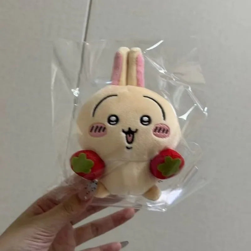 10cm Strawberry Usagis Plush Doll Couple Valentines Day Bag Pendant Cartoon Self-mockery Bear Toy Keychain Hanging Chain Gift