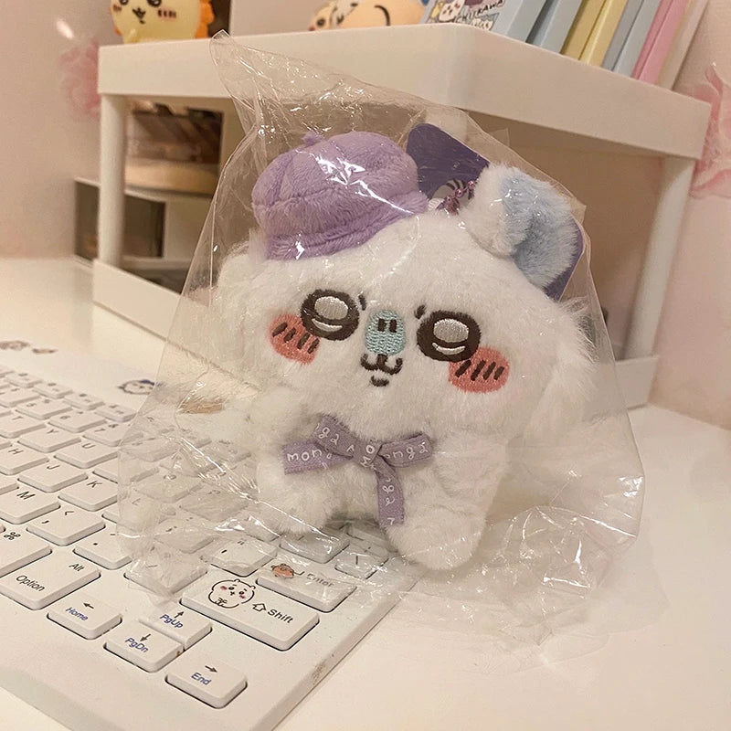 10cm Japanese version cartoon Chiikawa Hachiware Usagi cute boy and girl gift beret sitting plush doll backpack key pendant