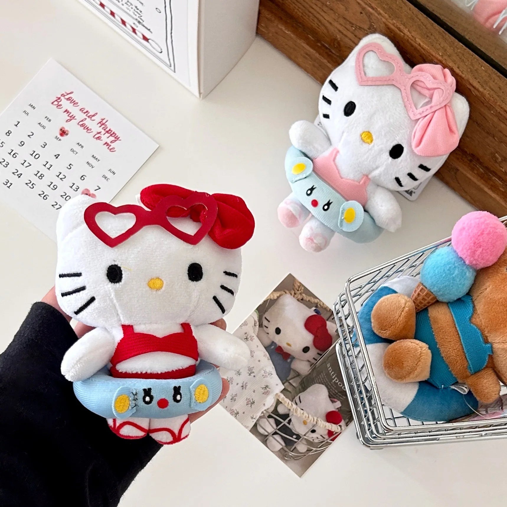 10cm Sanrio Plush Stuffed Soft Doll Keychain Cartoon Hello Kitty Plushies Bag Pendant Accessories Girls Gift Kids Toys