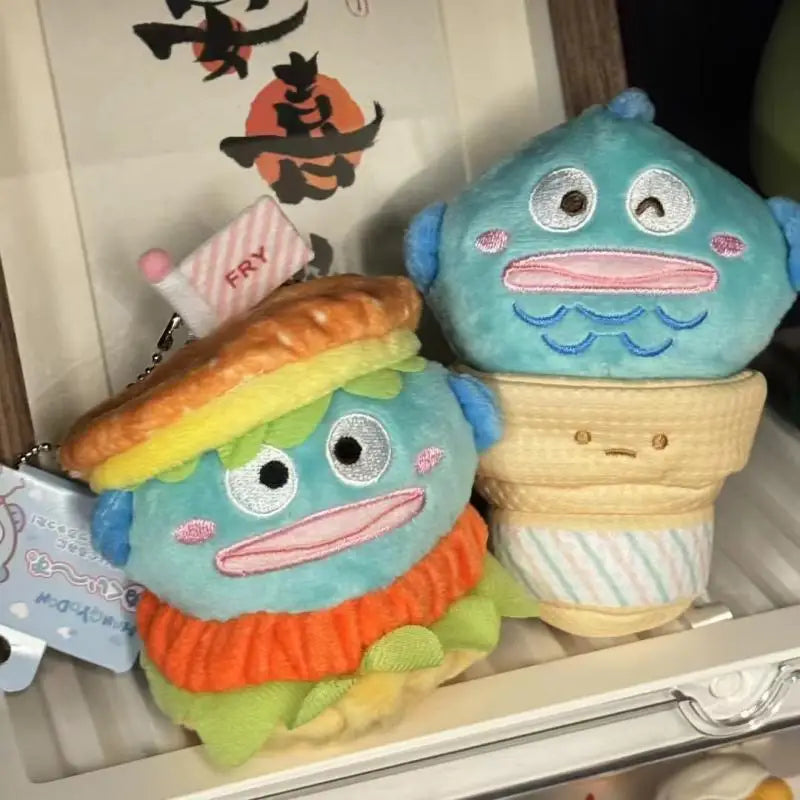 Cartoon Sanrio Hangyodon Cross Dressing Burger Ice Cream Plush Toy Keychain Cute Doll Backpack Pendant Decoration Birthday Gifts