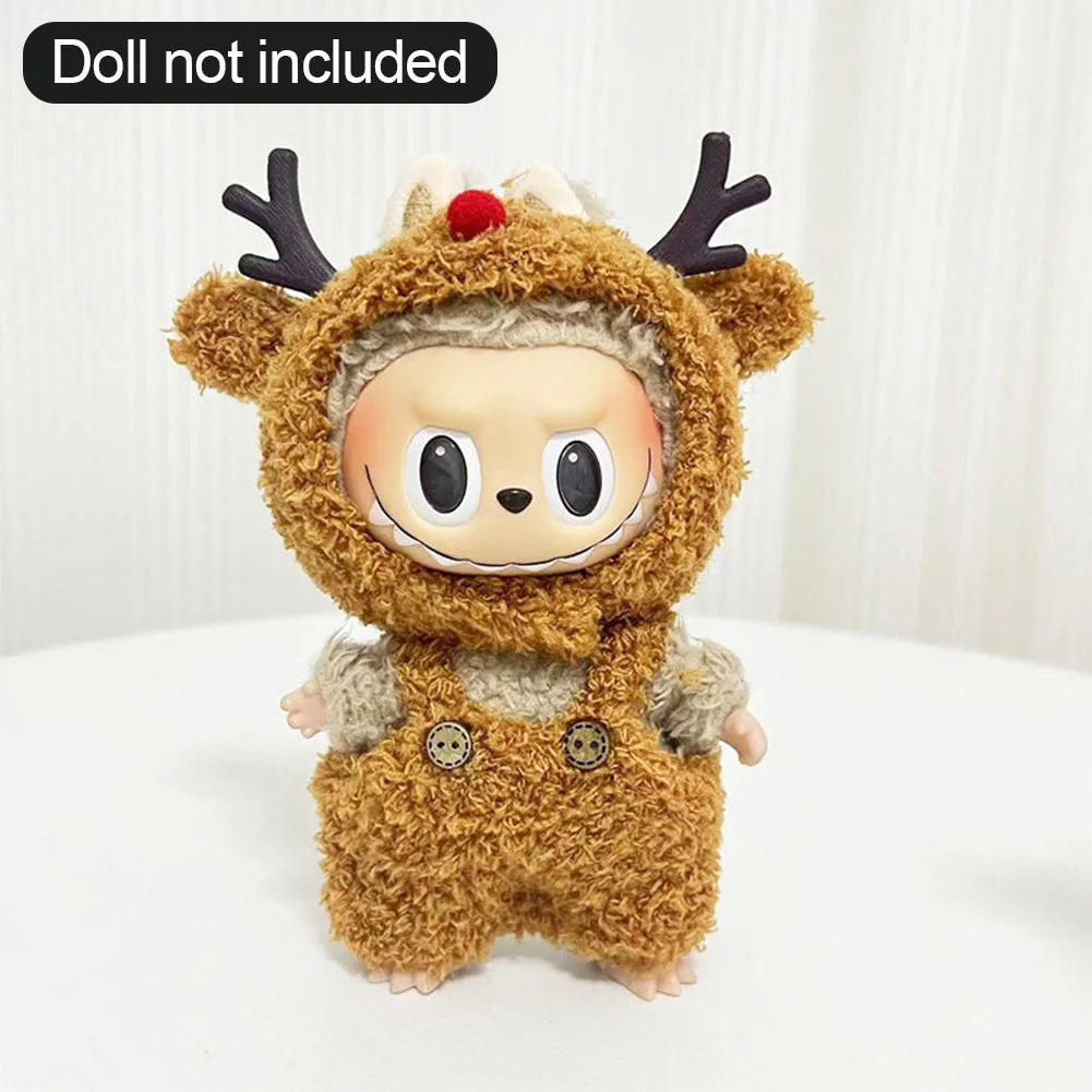 For 17cm Labubu Dolls Accessories DIY Doll Clothes Heartbeat Long Eared Furry Rabbit Costume Cartoon Dress Up Labubu Outfit