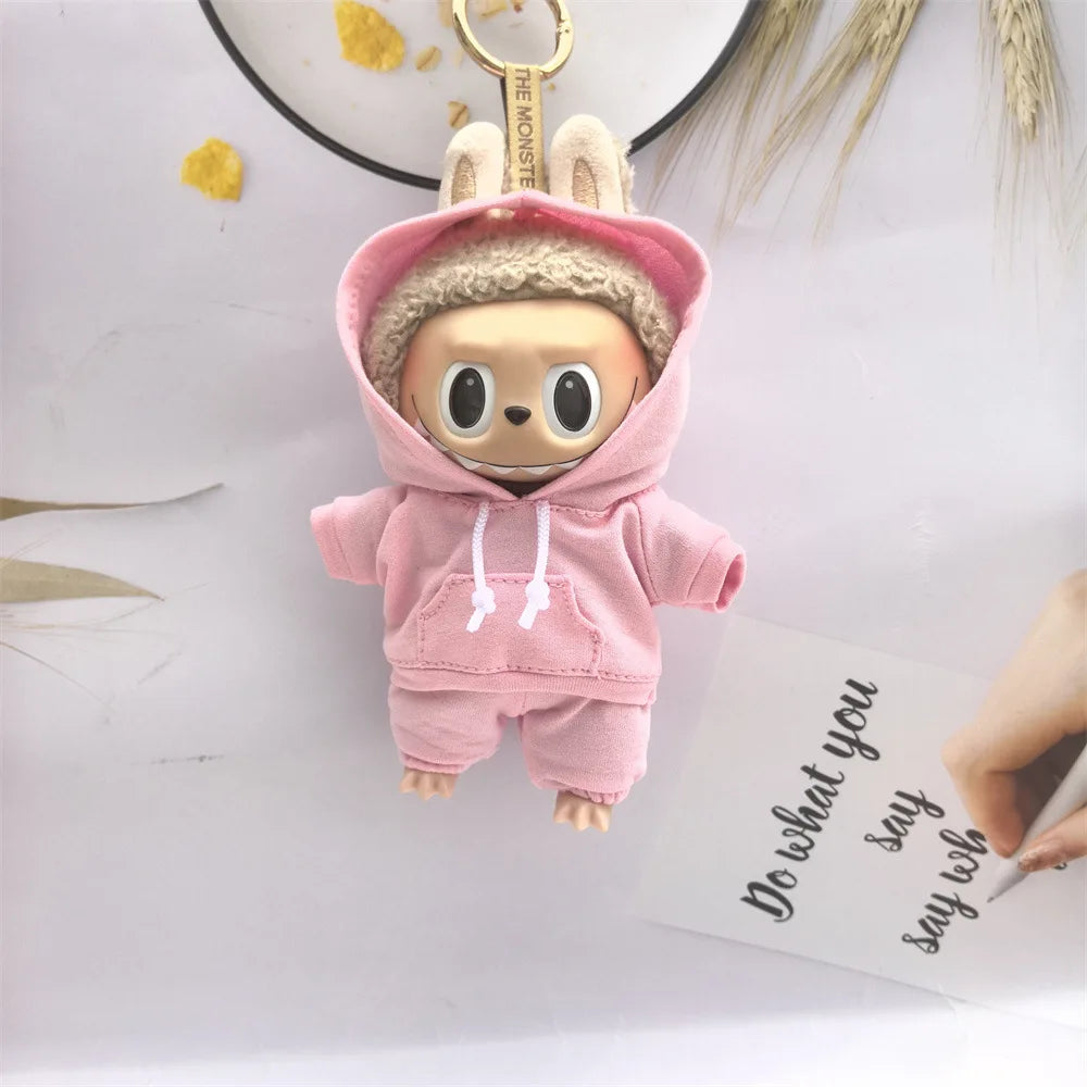 17cm Labubu I II Idol Dolls Cute Mini Plush Doll'S Clothes Korea Kpop Exo Idol Dolls DIY Accessories Gifts Bear Hoodie Set
