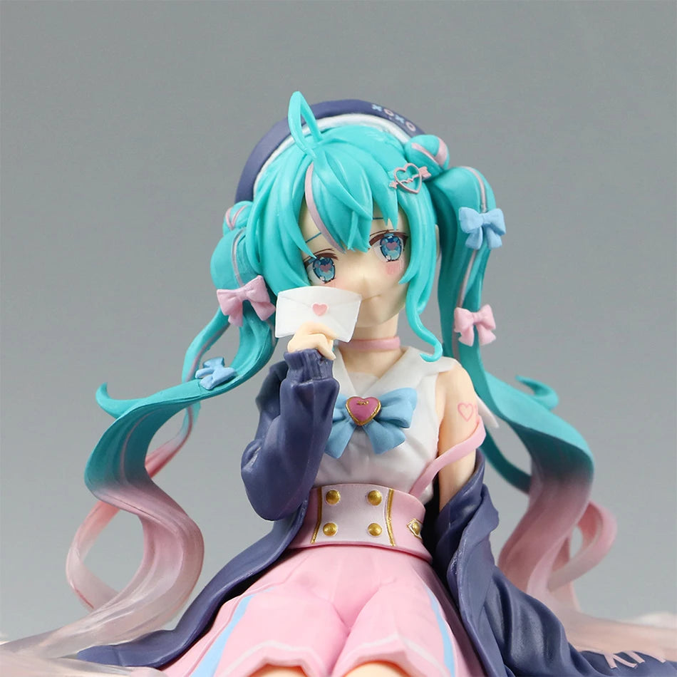 New Hatsune Miku Anime figure Pink sakura sitting position PVC figure model toy decoration collect gifts children birthday gifts