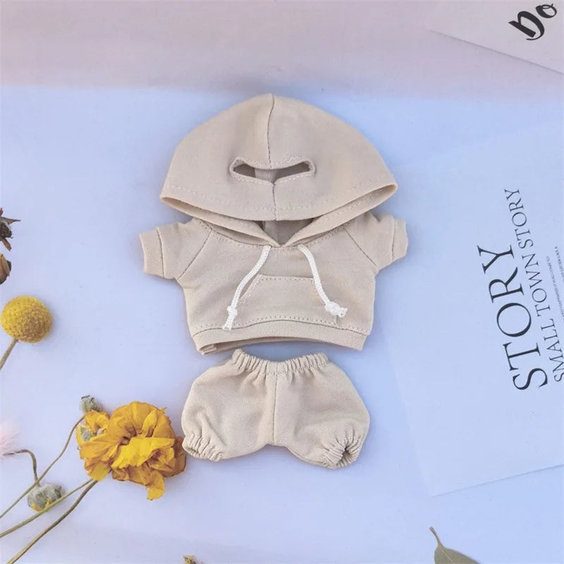 17cm Labubu I II Idol Dolls Cute Mini Plush Doll'S Clothes Korea Kpop Exo Idol Dolls DIY Accessories Gifts Bear Hoodie Set
