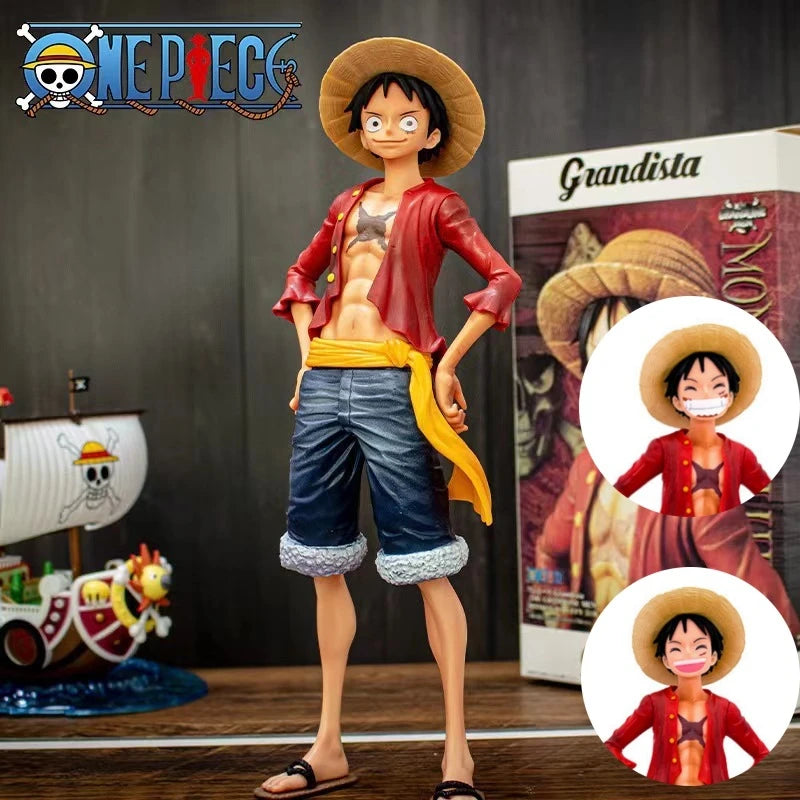 28cm One Piece Monkey D Luffy Anime Figure Toys Confident Smiley Luffy Three Form Face Changing Action Figurine PVC Model Dolls one piece luffy action figure luffy figure action