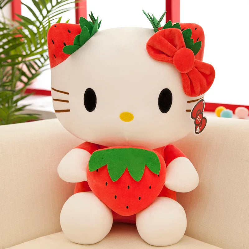 Sanrio KT Cat Plush Toys Kawaii Strawberry KT Cat Plush Doll Soft Stuffed Cartoon 22cm Cute Doll Pillow Birthday Gift for Girls