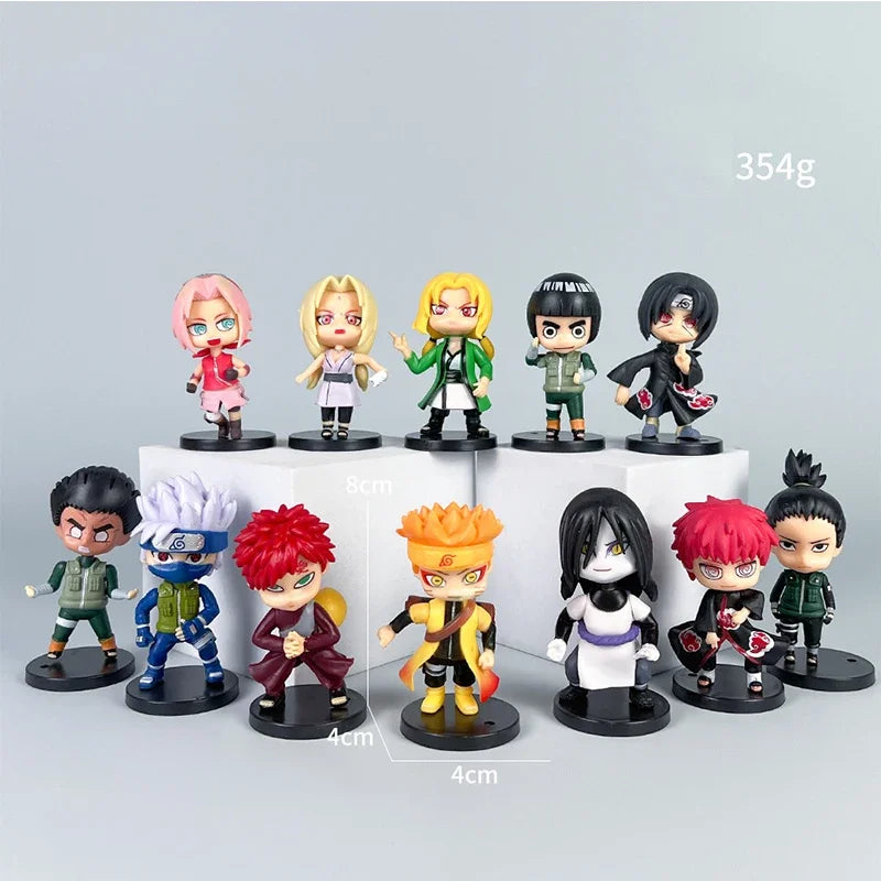 12Pcs Naruto Anime Sasuke Itachi Kakashi Gaara Jiraiya Sakura Q Version Model PVC Figures Kids Toys Dolls Gift