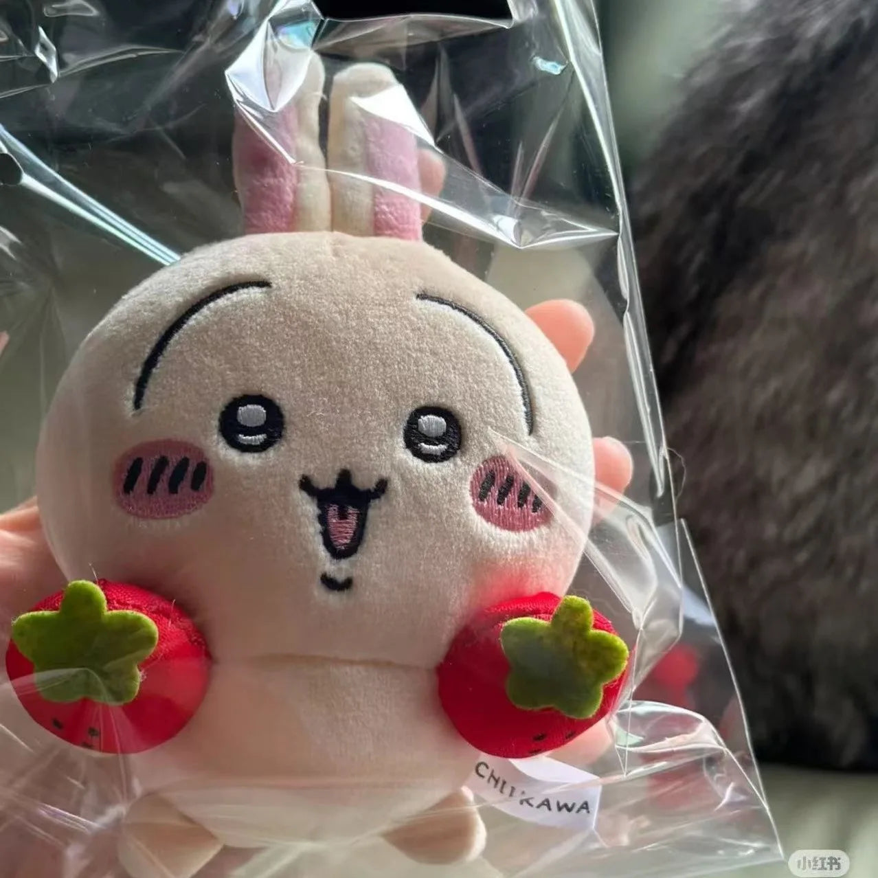 10cm Strawberry Usagis Plush Doll Couple Valentines Day Bag Pendant Cartoon Self-mockery Bear Toy Keychain Hanging Chain Gift